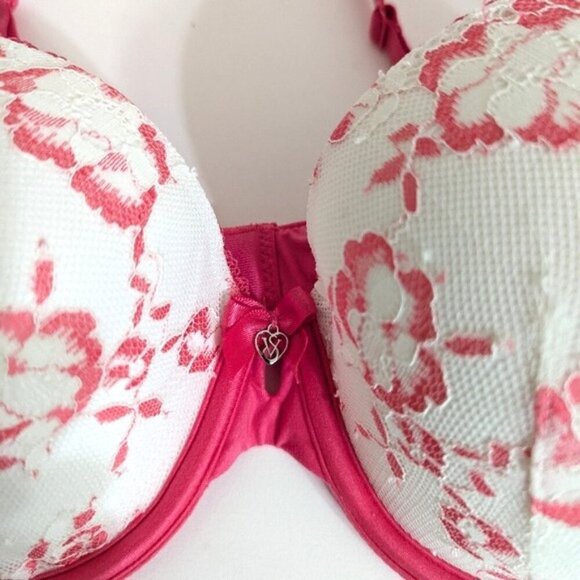 Like New VS Lined Perfect Coverage White/Hot Pink Lace 36C - Picture 2 of 5